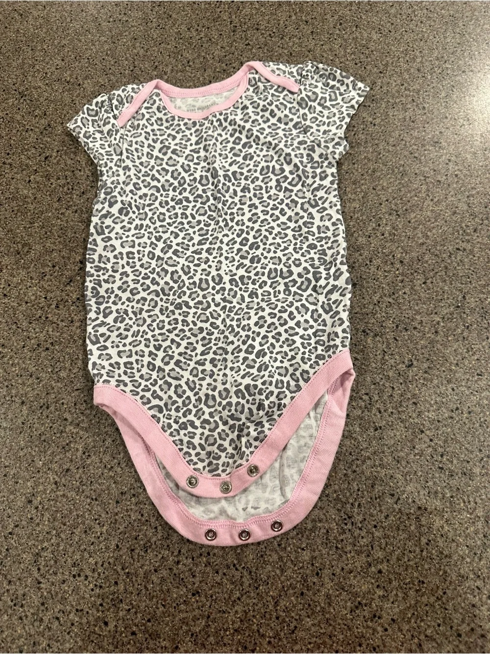 The Children's Place Gray Leopard Print One-Piece Bodysuit with Pink Trim